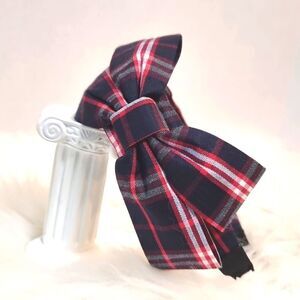 PLAID SIDE BOW HEADBAND navy blue white red fabric
